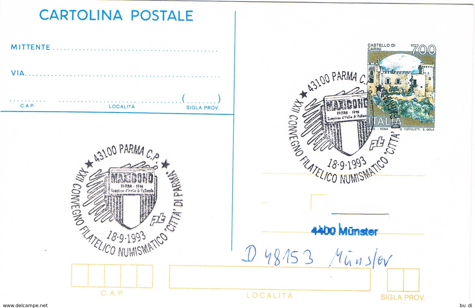 Italien Ganzsache Sonderstempel Parma - Wappen, Blason, Coat Of Arms - 1991-00: Poststempel