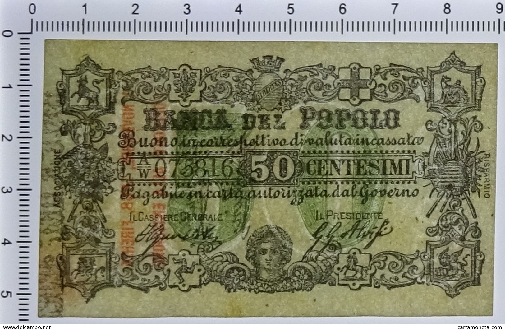 50 CENTESIMI LIRE BIGLIETTO FIDUCIARIO BANCA DEL POPOLO FIRENZE 01/11/1868 SUP- - Altri & Non Classificati