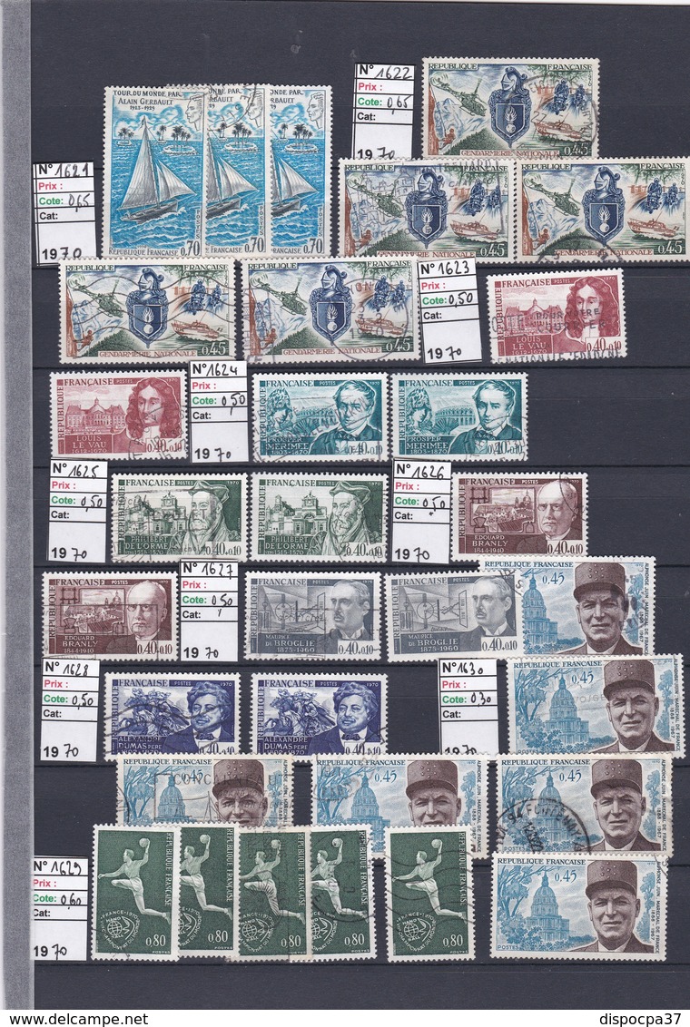 STOCK / COLLECTION TIMBRES FRANCE Oblitérés - 1970 à 1975 - REF MS  - SUR 21 PAGES Détachées - Alla Rinfusa (max 999 Francobolli)