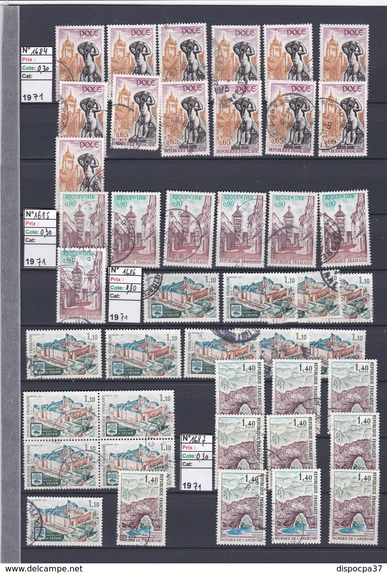 STOCK / COLLECTION TIMBRES FRANCE Oblitérés - 1970 à 1975 - REF MS  - SUR 21 PAGES Détachées