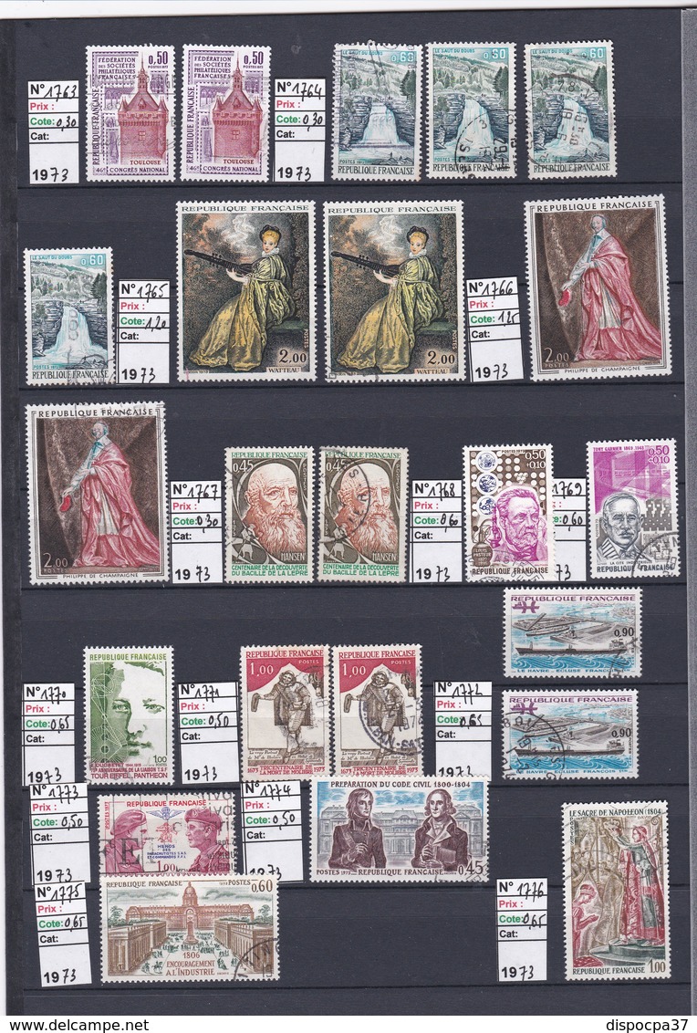 STOCK / COLLECTION TIMBRES FRANCE Oblitérés - 1970 à 1975 - REF MS  - SUR 21 PAGES Détachées