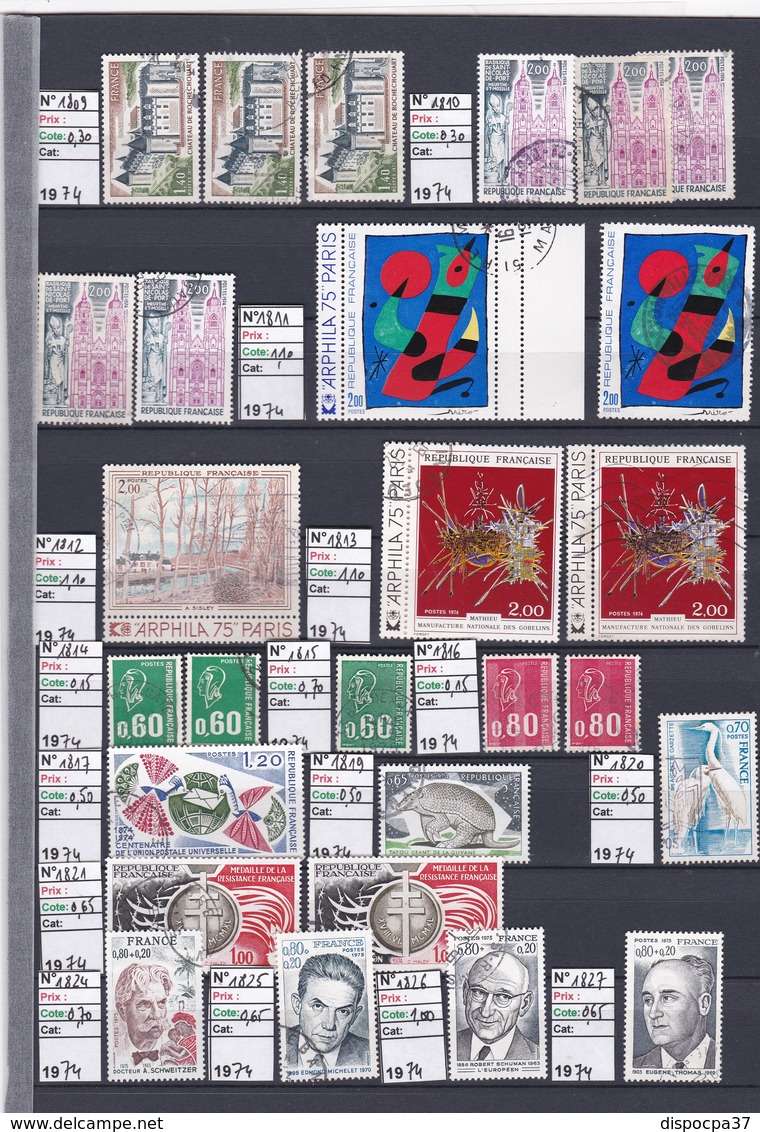 STOCK / COLLECTION TIMBRES FRANCE Oblitérés - 1970 à 1975 - REF MS  - SUR 21 PAGES Détachées