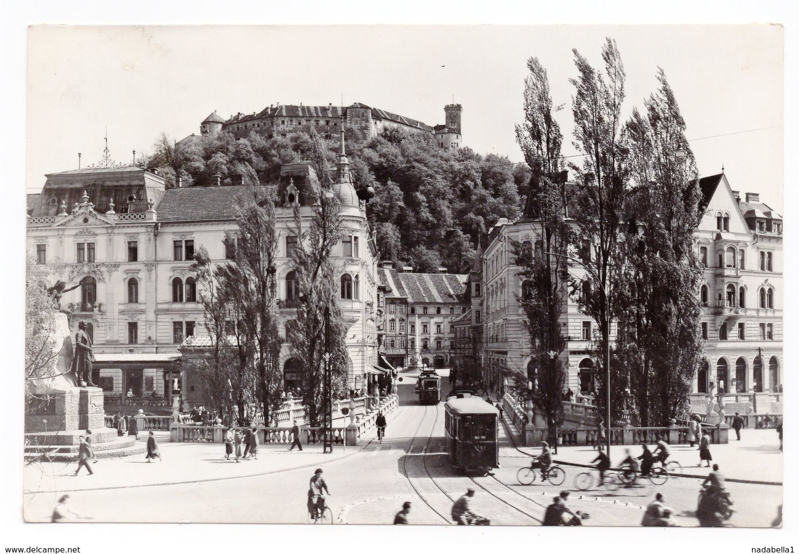 1958 YUGOSLAVIA, SLOVENIA, LJUBLJANA, SQUARE WITH, FLAM, ILLUSTRATED POSTCARD USED - Yugoslavia