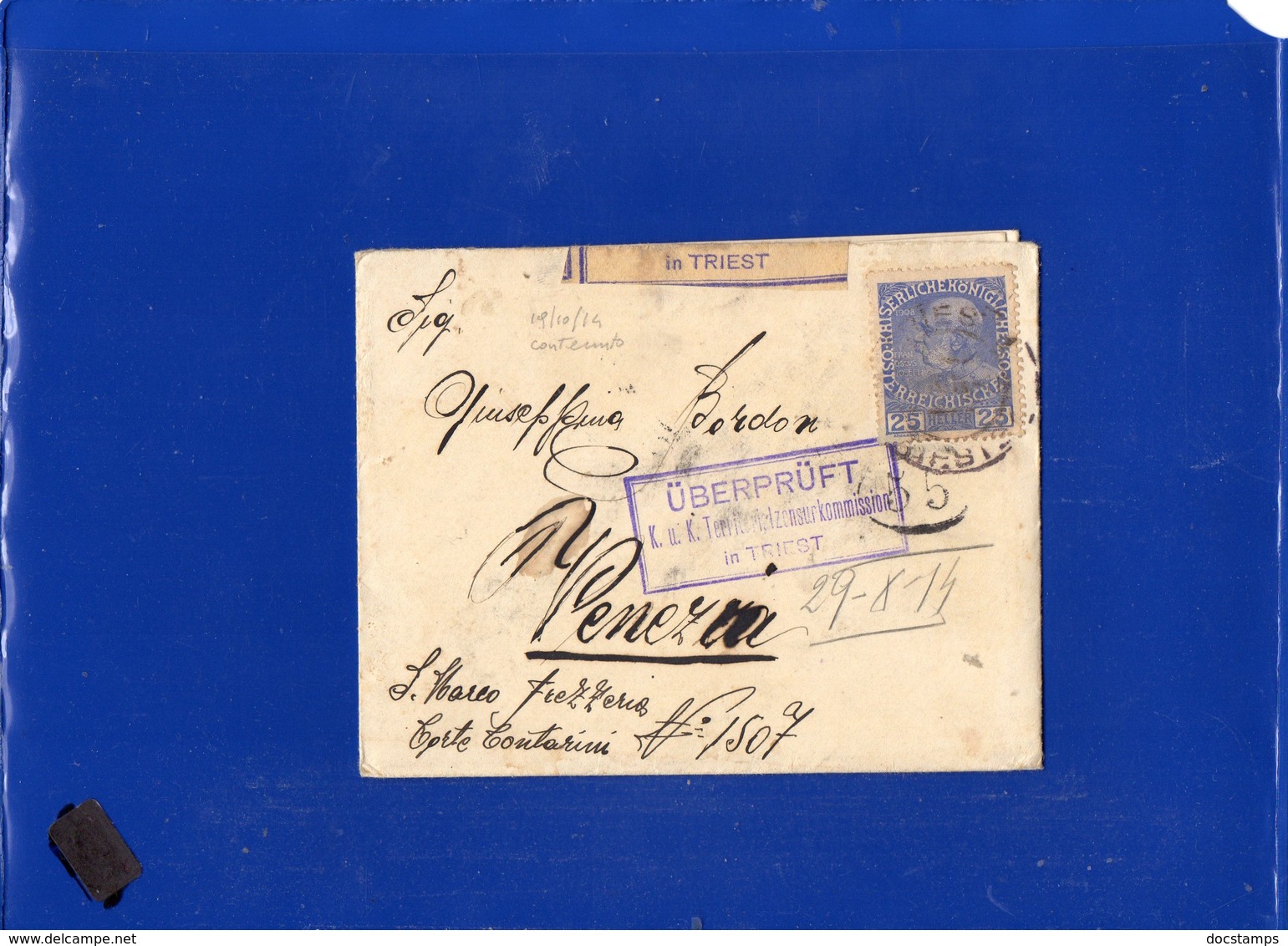 ##(DAN198)-Austria 1914 - Cover With Full Text Inside (Italian Written) From Trieste To Venezia-Italy, Censored - Storia Postale