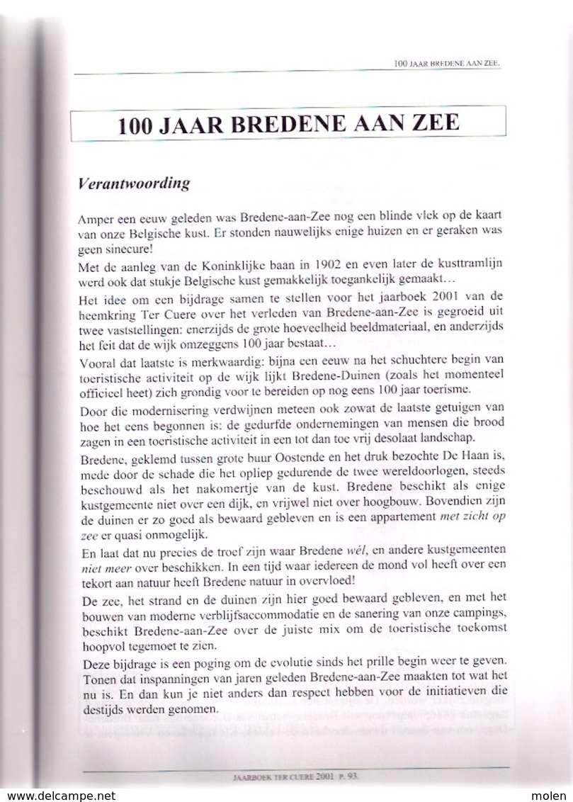 jaarboek 2001 TER CUERE BREDENE & Oostende 140blz VISSERIJ REDERIJ ASPESLAGH OPEX DE BOLLE 100JAAR BREDENE AAN ZEE Z797M