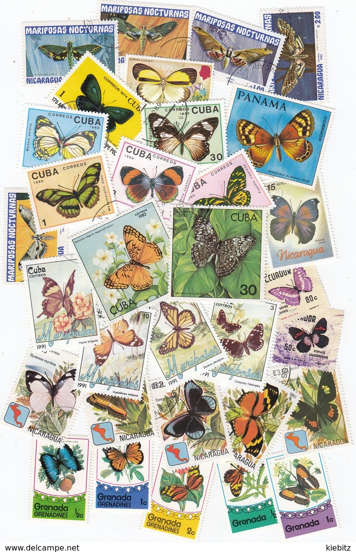 Schmetterlinge, Butterflies - MiNr: Partie Aus N+S Amerika 32 Verschiedene  Used * ** - Schmetterlinge