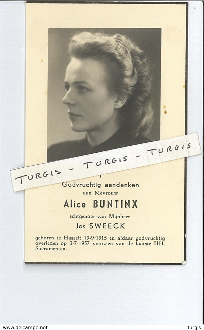 ALICE BUNTINX ECHTG JOS SWEECK ° HASSELT 1915 + 1957 - Images Religieuses