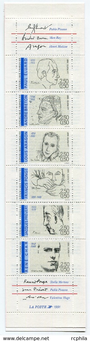 RC 13195 FRANCE BC 2687 CARNET POETES FRANÇAIS 1991 NON PLIÉ A LA FACIALE NEUF ** - Personnages