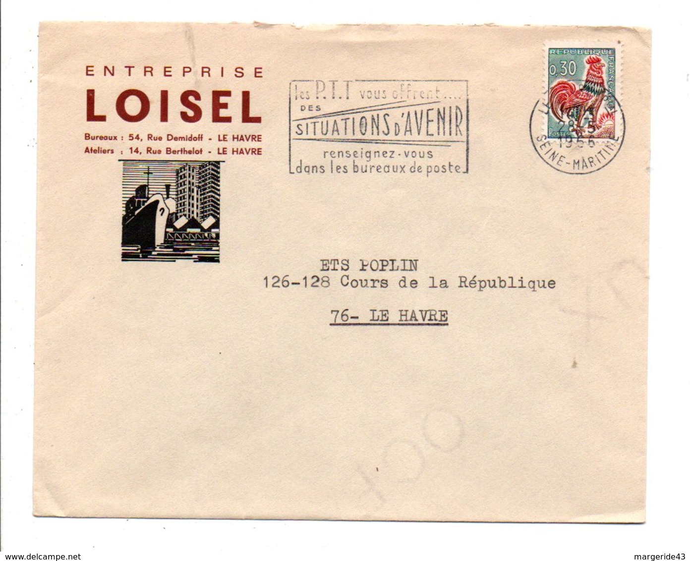 LETTRE A EN TETE DE LE HAVRE 1966 - 1961-....