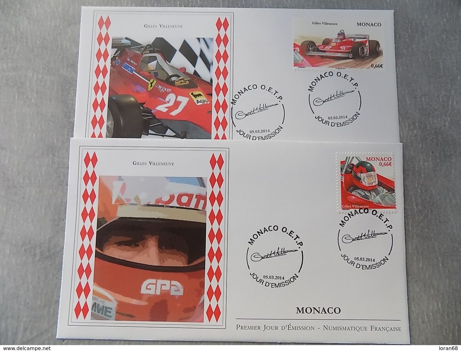 FDC (2) MONACO 2014 : Gilles Villeneuve (Formule 1) - FDC