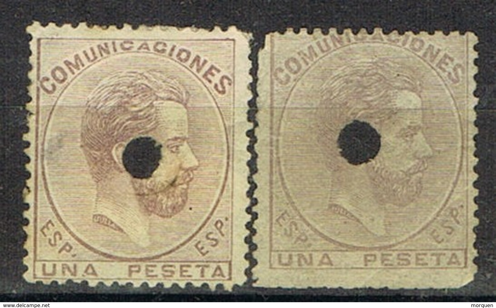 Dos Sellos 1 Pts AMADEO, Perforado Telegrafico, Variedad Color, Num 127T Y 127Ta º - Usati