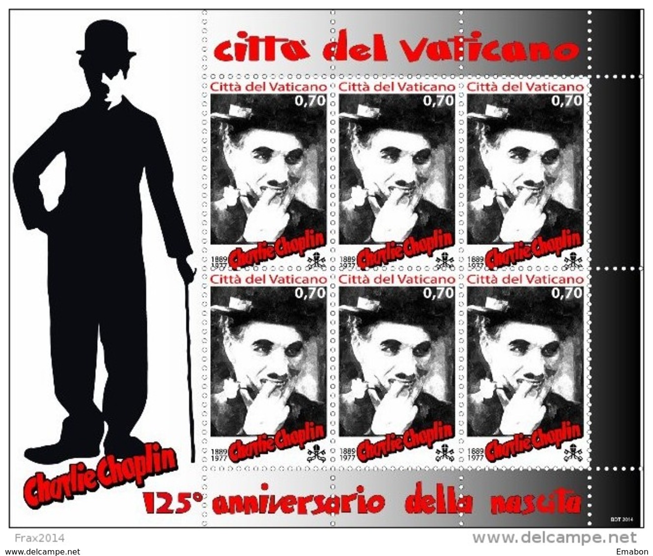 STATO CITTA' DEL VATICANO - VATIKAN STATE - PAPA FRANCESCO - ANNO 2014  - ATTORE CHARLIE CHAPLIN -  NUOVI  MNH ** - Nuovi