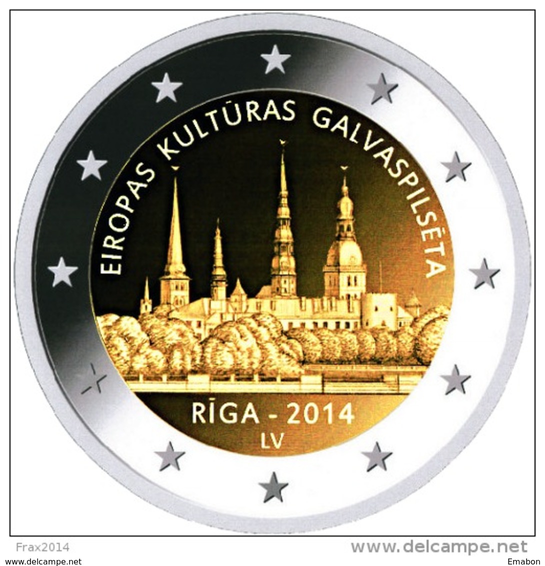 LETTONIA 2014 - LIETUVA - 2 EURO COMMEMORATIVO RIGA CAPITALE CULTURA FIOR DI CONIO PROVENIENTE DA ROTOLINO - Lettonia