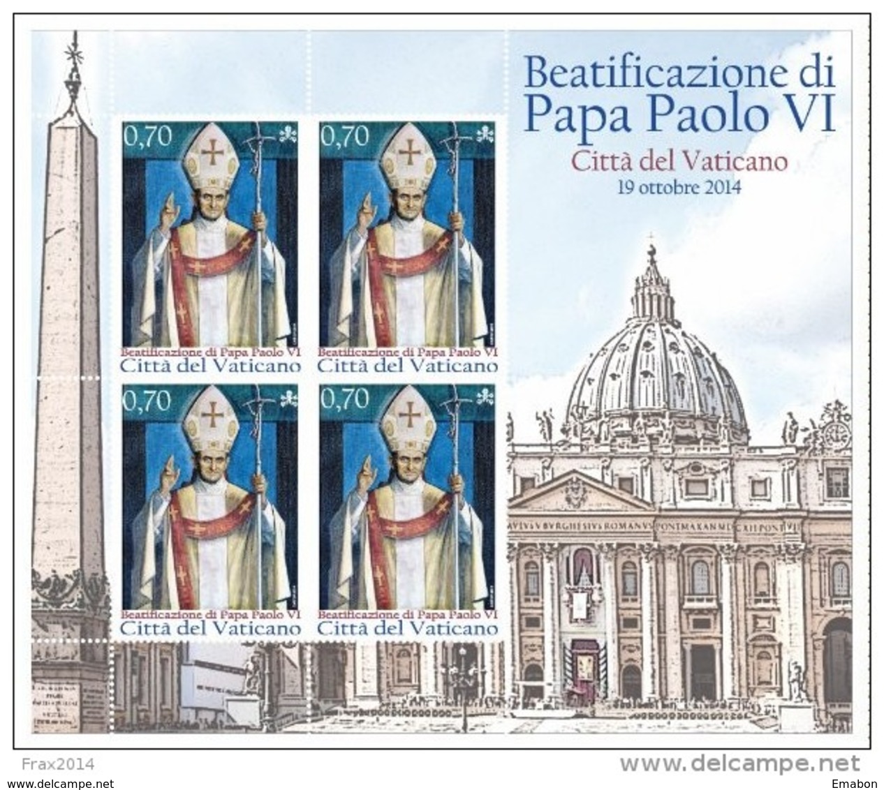 STATO CITTA' DEL VATICANO - VATIKAN STATE - PAPA FRANCESCO - ANNO 2014  -MF BEATIFICAZIONE PAOLO VI  -  NUOVI  MNH ** - Unused Stamps