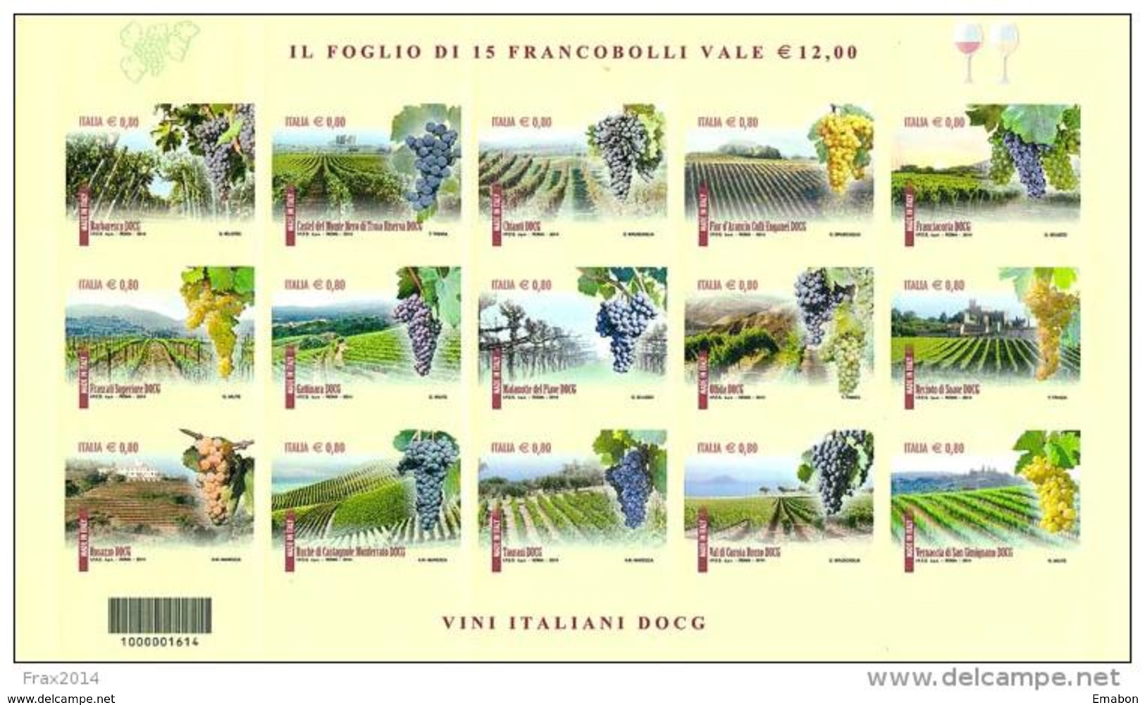 REPUBBLICA ITALIANA - ITALY - ANNO 2014 - BF Il Vino DOCG 2014 -  NUOVI  MNH ** - 2011-20: Neufs