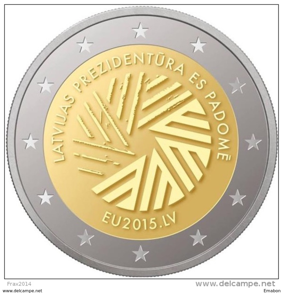 LETTONIA 2015 - LATVIJAS 2 EURO COMMEMORATIVO PRESIDENZA CONSIGLIO EUROPEO - FIOR DI CONIO PROVENIENTE DA ROTOLINO - Lettonia