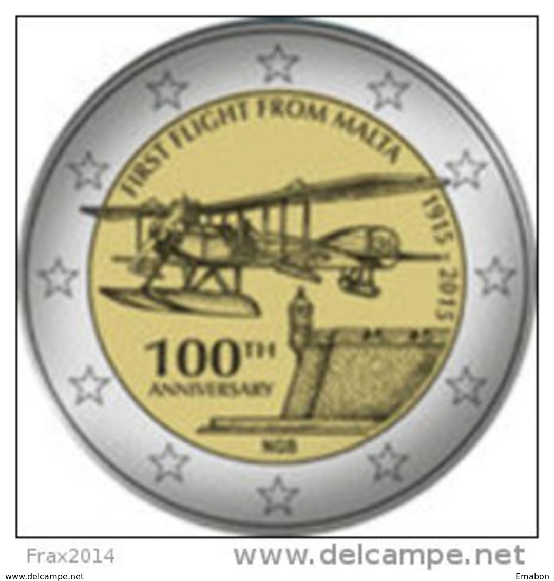 MALTA 2015 - MALTA 2 EURO COMMEMORATIVO AVIAZIONE PRIMO VOLO DA MALTA - FIOR DI CONIO PROVENIENTE DA ROTOLINO - Malta