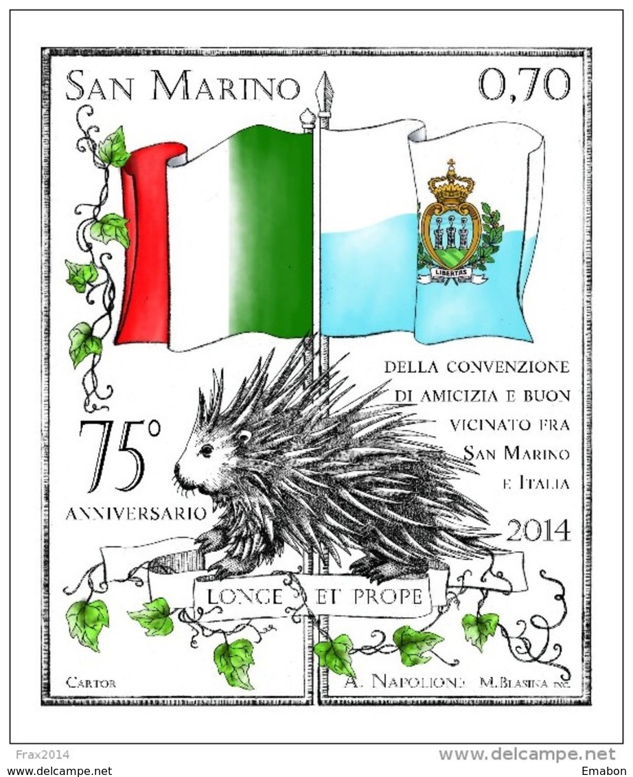 REPUBBLICA DI SAN MARINO -  ANNO 2014  -  AMICIZIA SAN MARINO ITALIA - EMISSIONE CONGIUNTA  - NUOVI  MNH ** - Nuovi