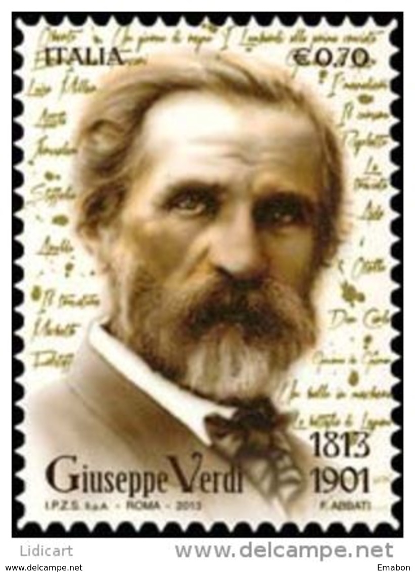 REPUBBLICA ITALIANA  ITALY  ANNO 2013 - MUSICA COMPOSITORE GIUSEPPE VERDI -  NUOVI MNH ** - 2011-20:  Nuovi