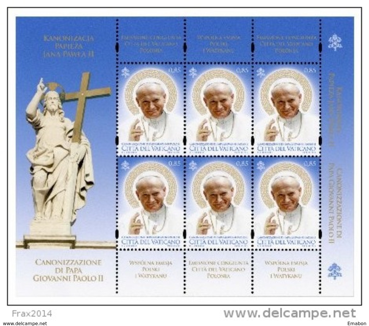 STATO CITTA' DEL VATICANO - VATIKAN - PAPA FRANCESCO - ANNO 2014  - MF CANONIZZAZIONE GIOVANNI PAOLO II -  NUOVI  MNH ** - Nuovi