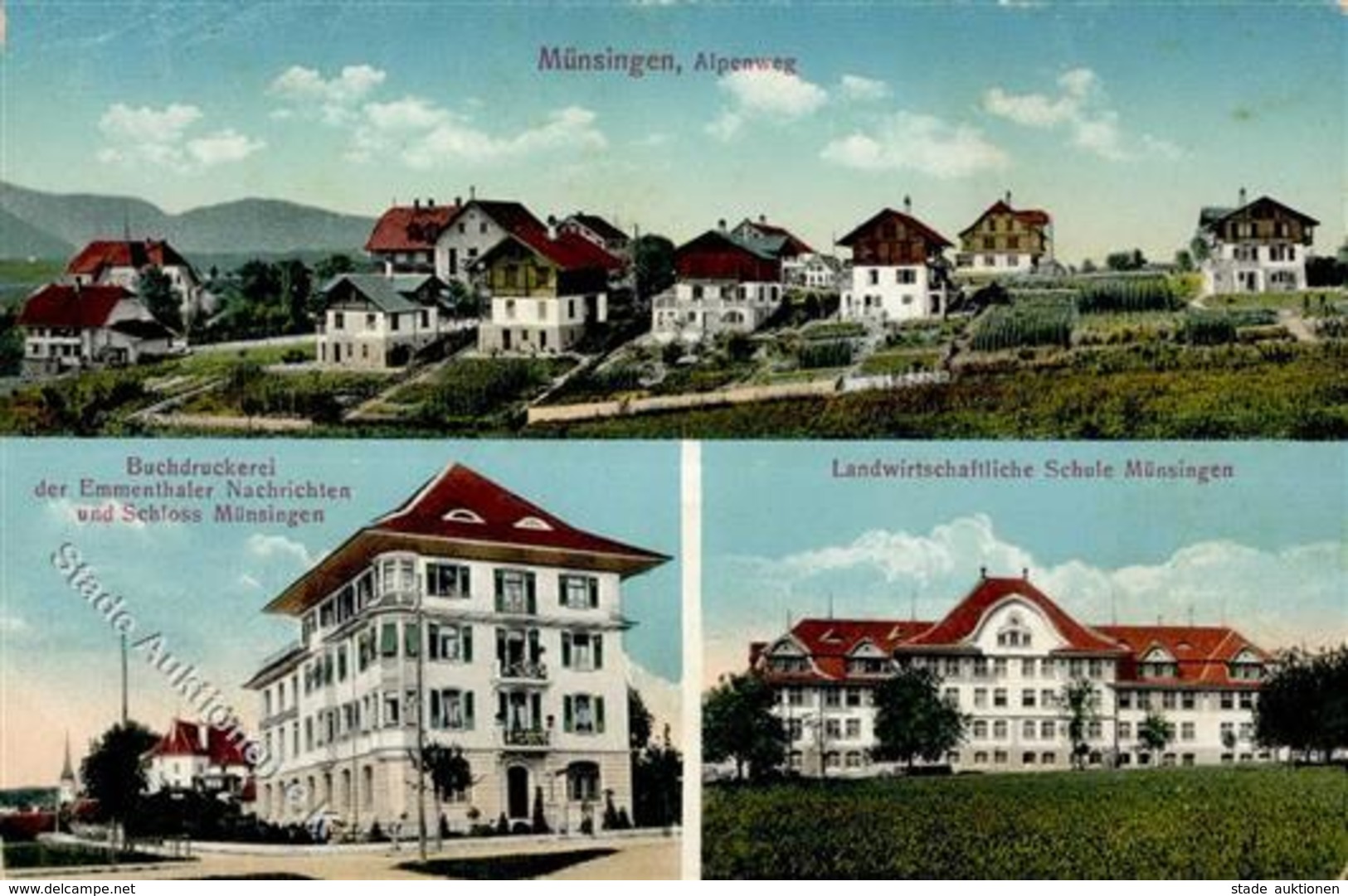 Münsingen (3110) Schweiz Buchdruckerei Der Emmenthaler Nachrichten Schloss Landw. Schule I-II (abgestossen) - Otros & Sin Clasificación