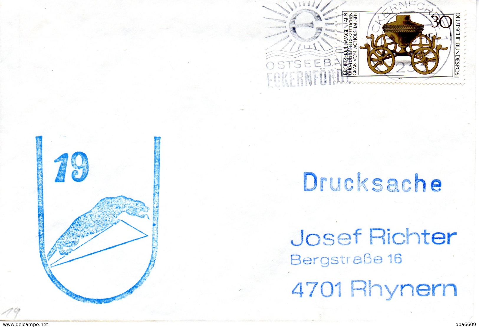 (UB) BRD Umschlag Mit Cachet-Zudruck "UNTERSEEBOOT "U19 S198" Schiffsstempel" EF BRD Mi 897 MWSt 3.11.1976 ECKERNFÖRDE - U-Boote