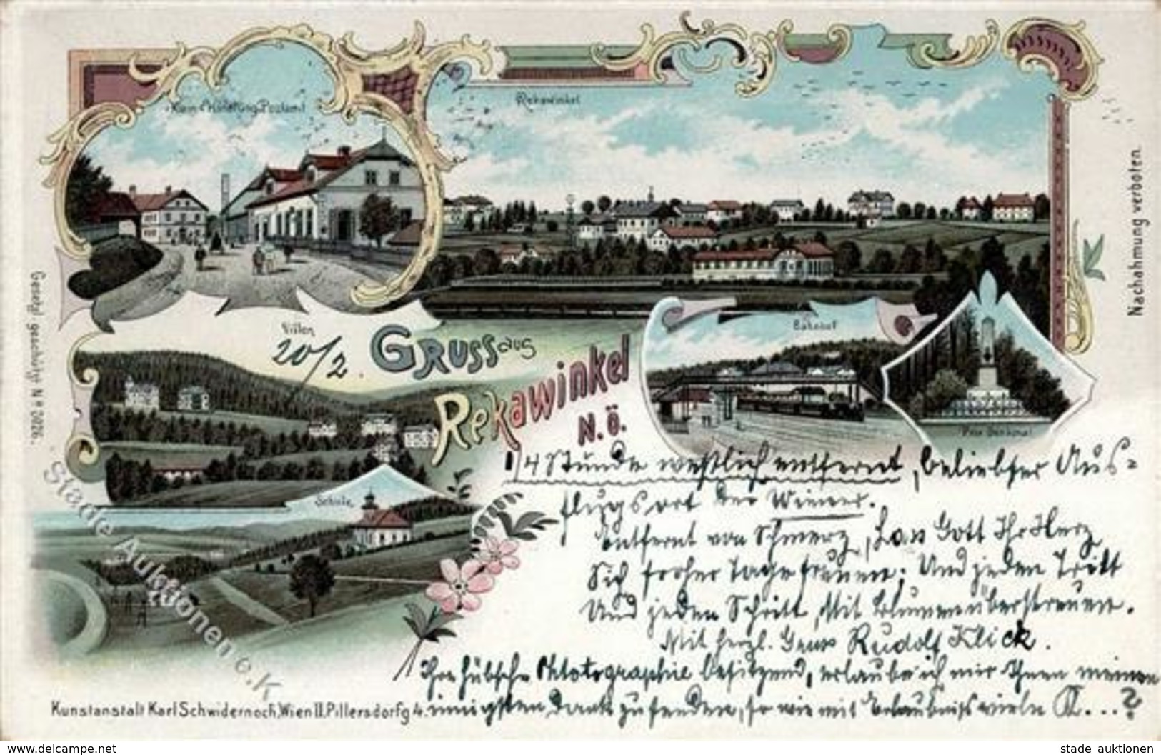 Rekawinkel (3021) Österreich Postamt Handlung Klein Bahnhof Eisenbahn  Lithographie 1900 II (Einriss RS, Marke Entfernt) - Andere & Zonder Classificatie