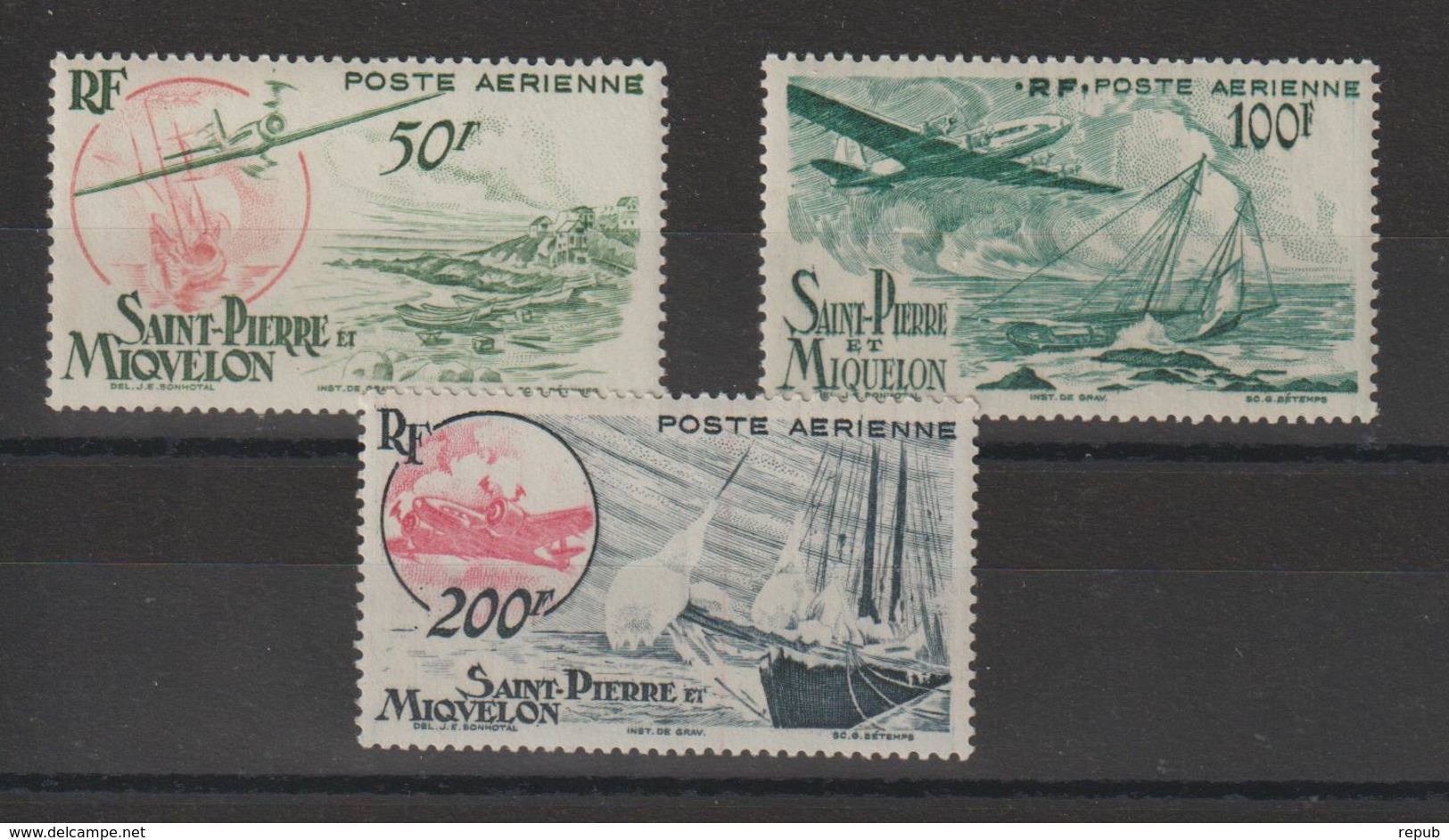 Saint Pierre Et Miquelon 1947 Série Courante PA 18-20 3 Val ** MNH - Nuovi