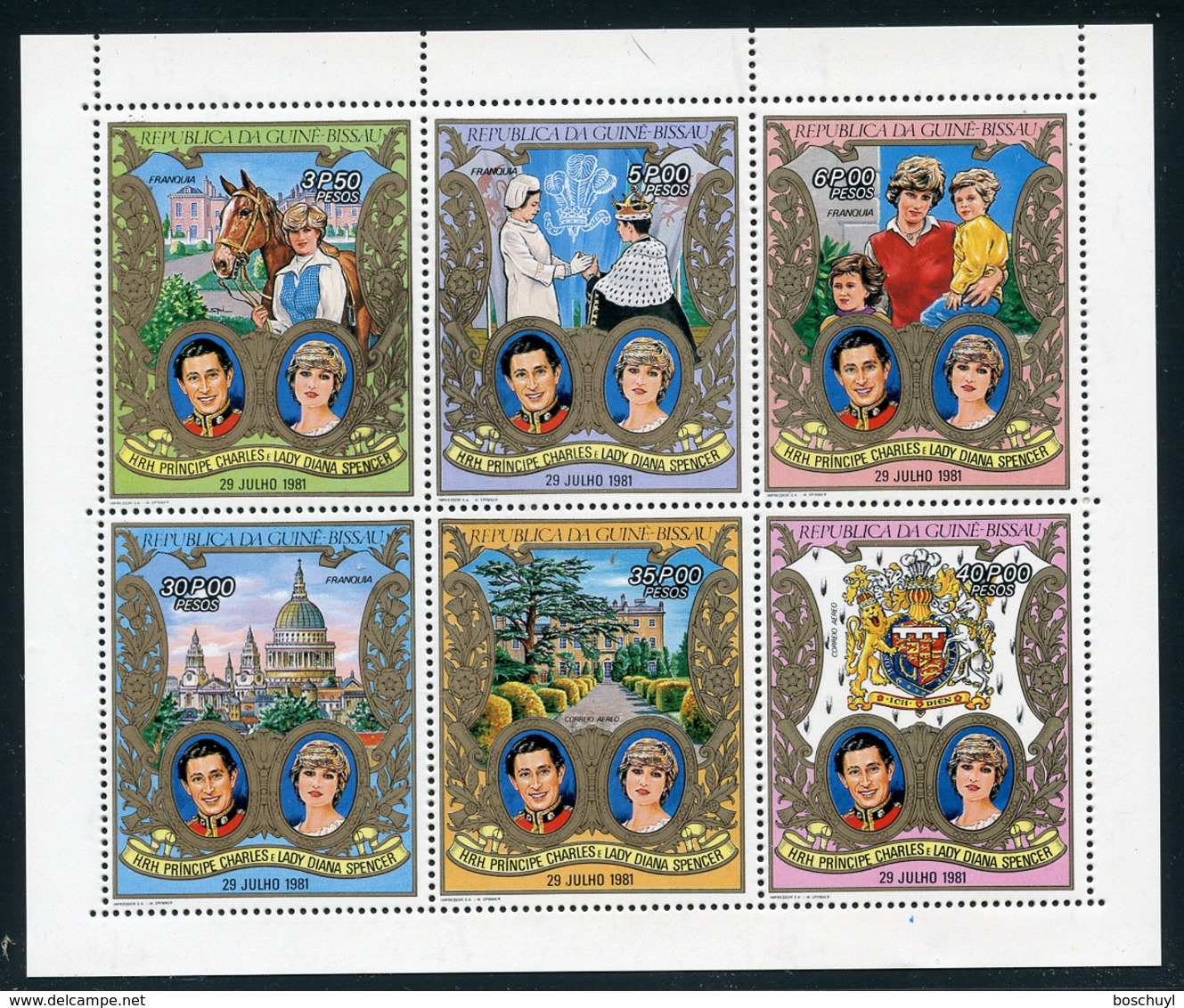 Guinea Bissau, 1981, Royal Wedding Prince Charles And Lady Diana, MNH Perforated Sheet, Michel 588-593A - Guinea-Bissau