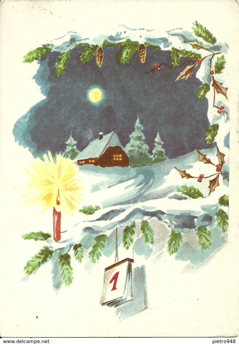 Cartolina "Buon Anno", Paesaggio Invernale Sotto La Luna (S12), Illustrazione - Anno Nuovo