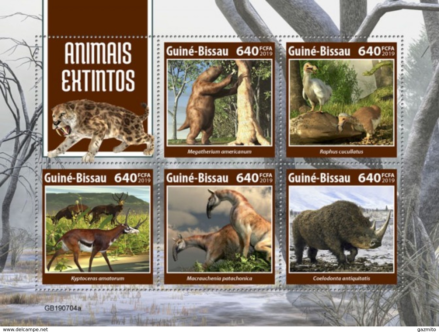 Guinea Bissau 2019, Animals Extincts, Dodo, Rhino, 5val In BF - Autres & Non Classés