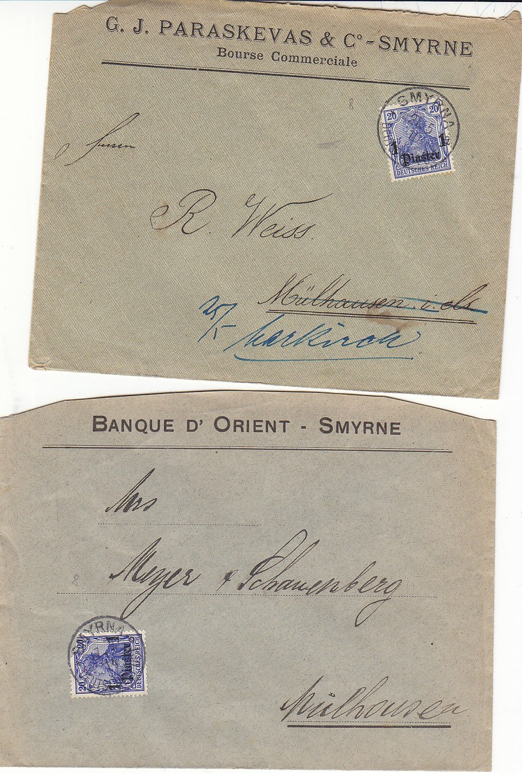 2 Enveloppes Oblitérées De Smyrne ,1910 - Turquie (bureaux)