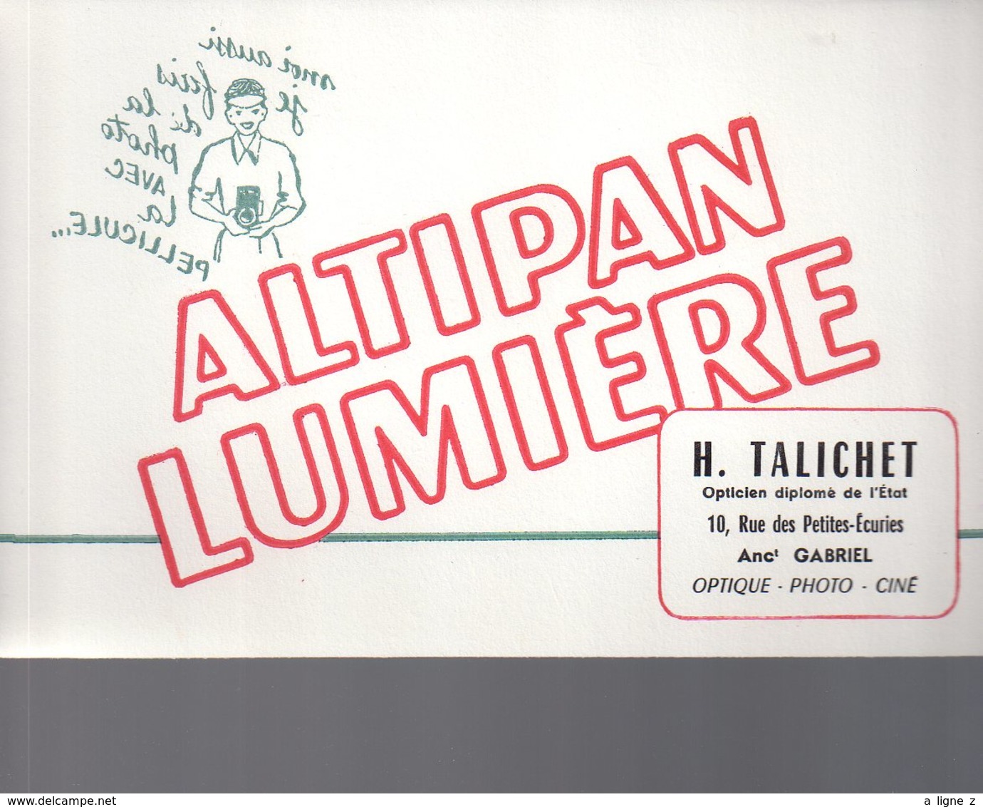 REF EX2 : Buvard Altipan Lumiere Appareil Photo Photographie Talichet Paris - Autres & Non Classés