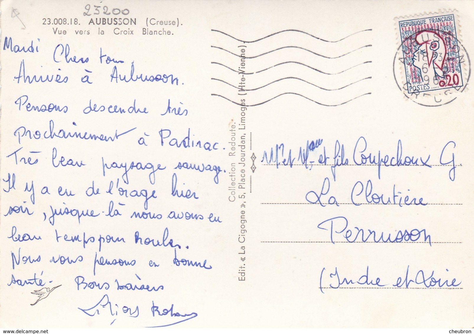 23. AUBUSSON. VUE VERS LA CROIX BLANCHE. ANNEE 1963 + TEXTE - Aubusson