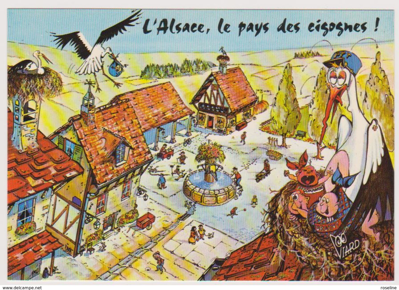 VIARD   Ed La Cigogne N°7 -  HUMOUR  Alsace Cigogne Facteur Enfant  - CPM  10,5x15  TBE 1985 Neuve - Other & Unclassified