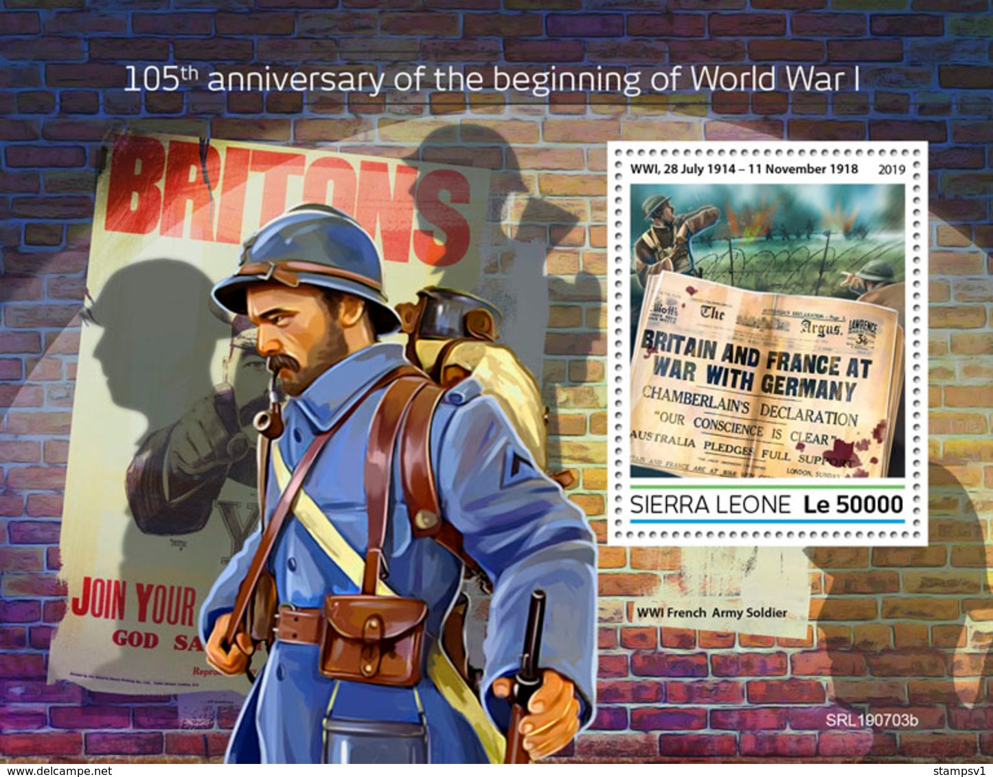 Sierra Leone. 2019 105th Anniversary Of The Beginning Of World War I. (0703b)  OFFICIAL ISSUE - 1. Weltkrieg