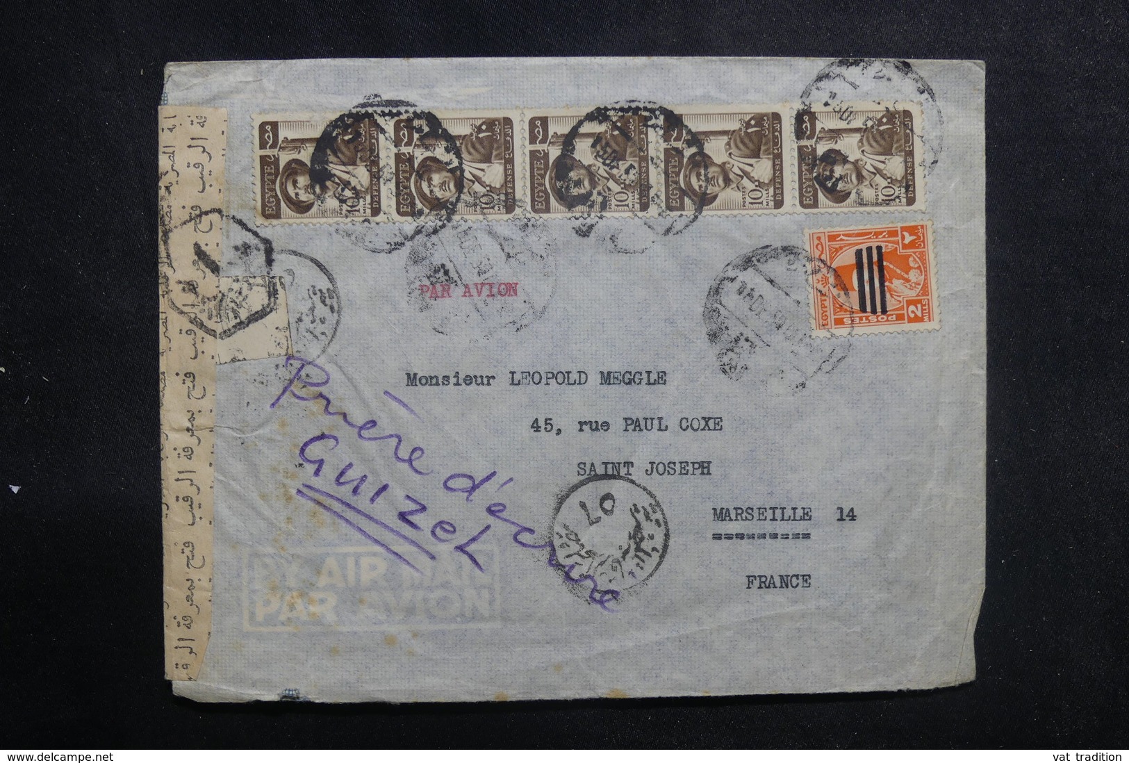 EGYPTE - Enveloppe De Giza Pour La France Avec Contrôle Postal, Affranchissement Plaisant - L 40888 - Lettres & Documents