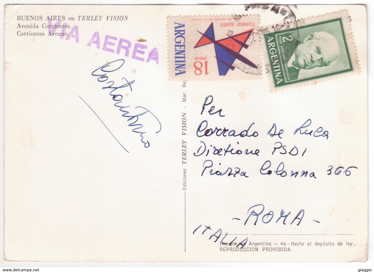 °°° 13754 - ARGENTINA - BUENOS AIRES EN TERLEY VISION - AVENIDA CORRIENTES - 1965 With Stamps °°° - Argentina