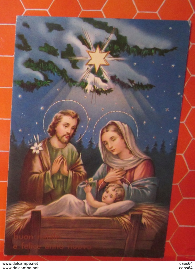 Auguri Buon Natale Felice Anno Nuovo Sacra Famiglia Natività Stella  Cartolina Non Viaggiata - Other & Unclassified