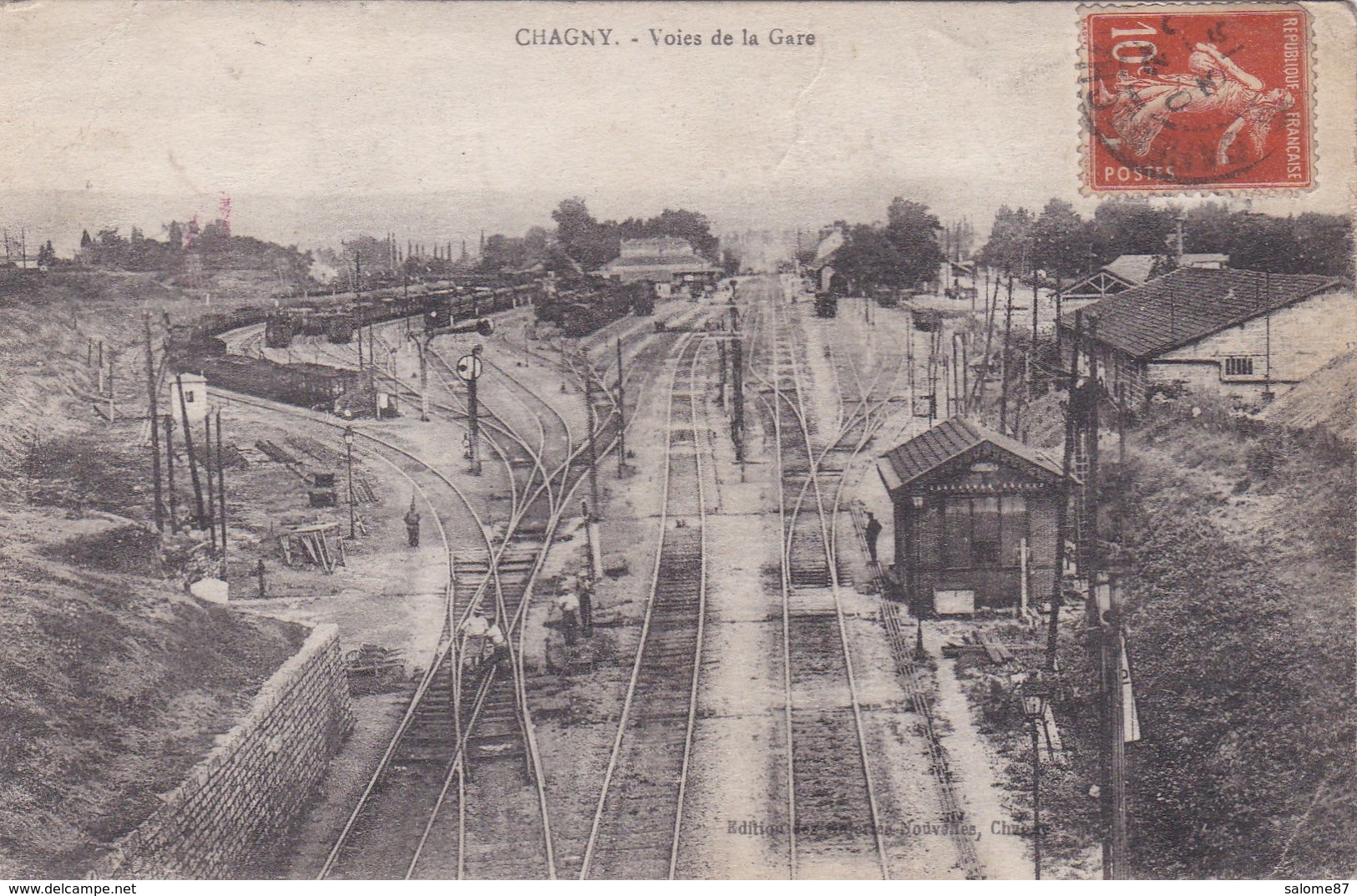 Cpa CHAGNY VOIES DE LA GARE 1916 - Stazioni Con Treni