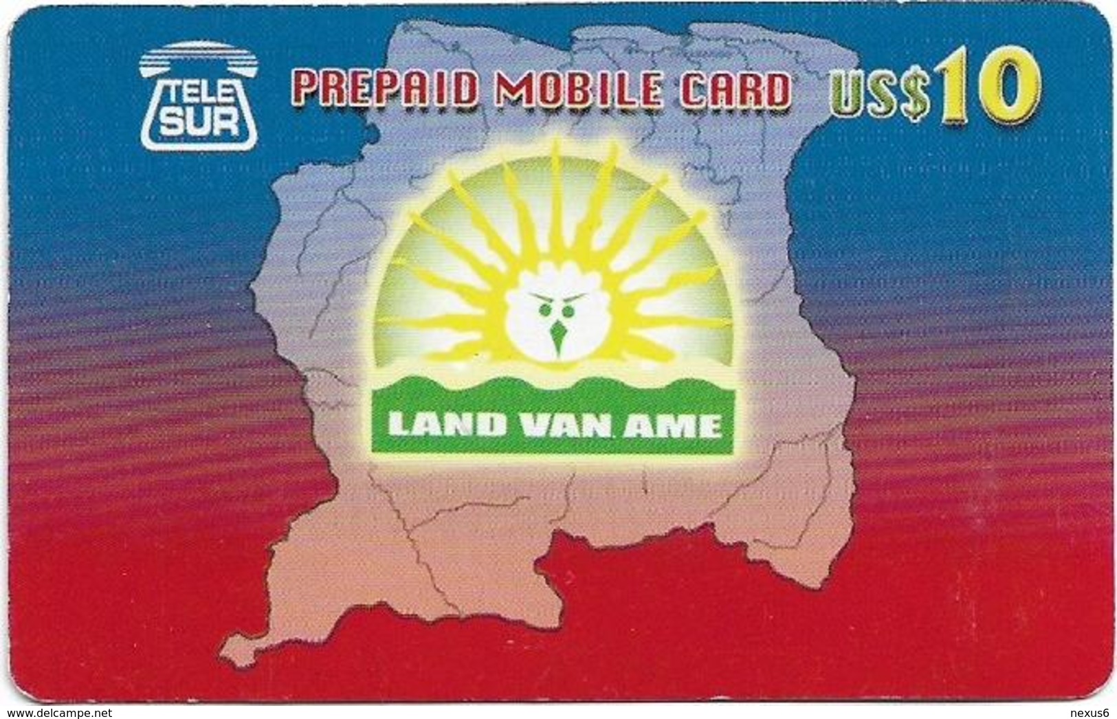 Suriname - Telesur - Land Van Ame, Prepaid 10$, Used - Surinam