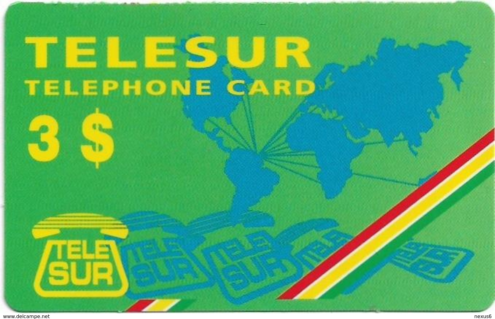 Suriname - Telesur - World Map, Prepaid 3$, Mint - Surinam