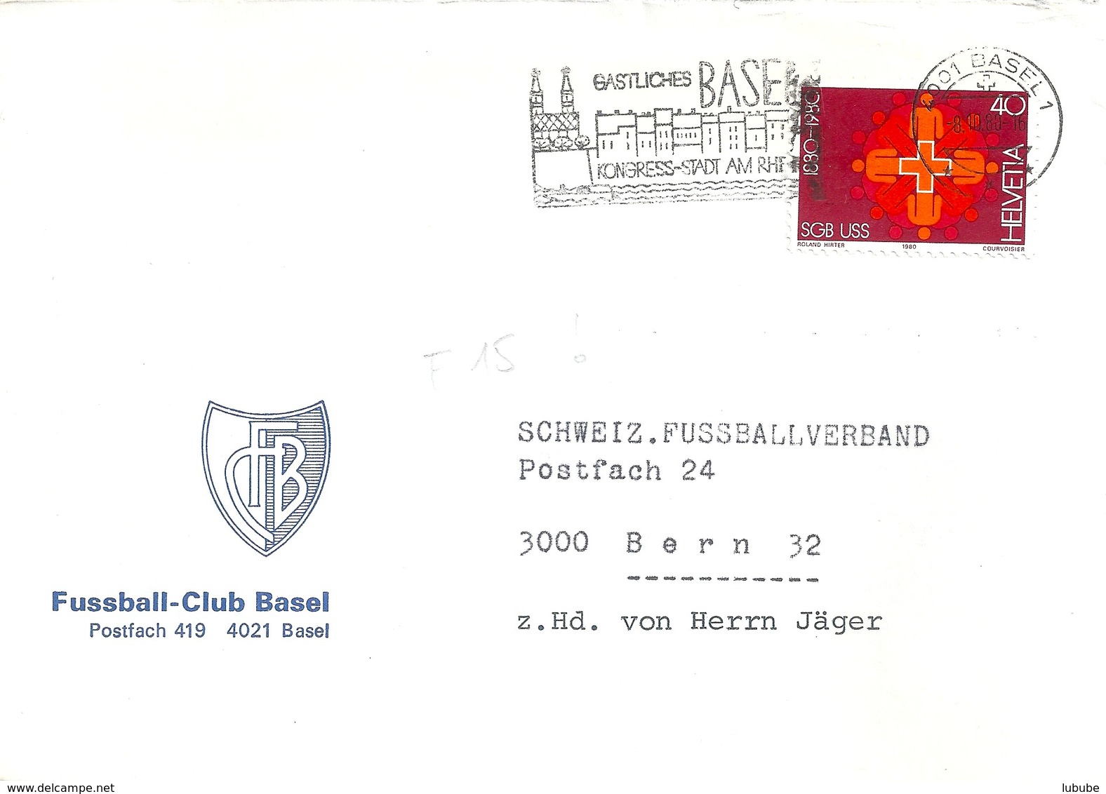 Motiv Brief  "Fussball Club Basel"           1980 - Lettres & Documents