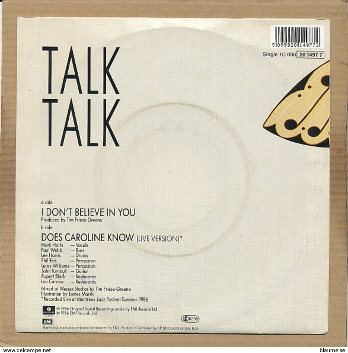 7" Single, Talk Talk - I Don't Believe In You - Disco, Pop