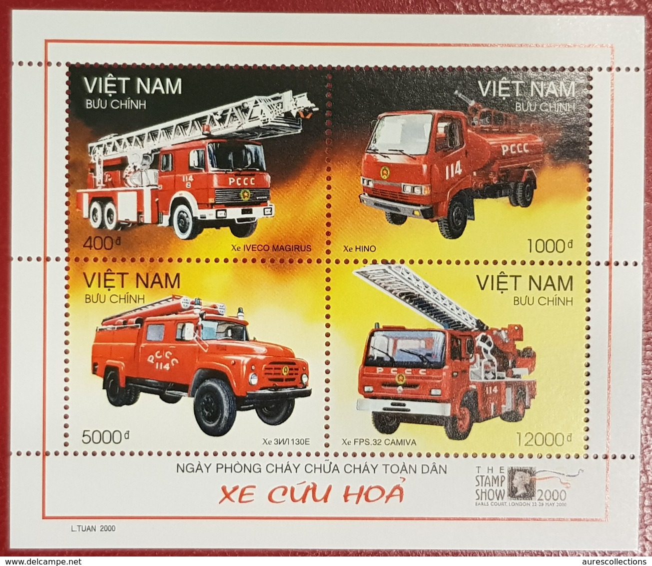 VIETNAM VIET NAM 2000 - FIRE ENGINES FIREMEN FIREMAN SAPEURS POMPIERS TRANSPORT CARS SHEET BLOC BLOCK MNH - Sapeurs-Pompiers