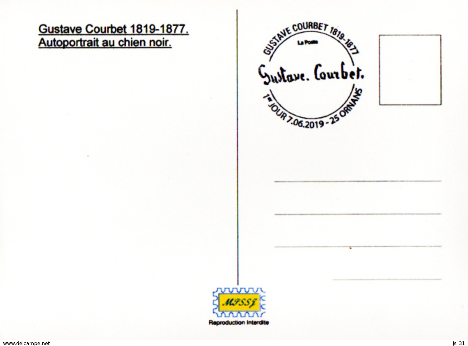France  2019 CM : Gustave Courbet 1819-1877 - Autoportrait Au Chien Noir. Obliteration 1er Jour 07/06/2019 Ornans. - 2010-2019
