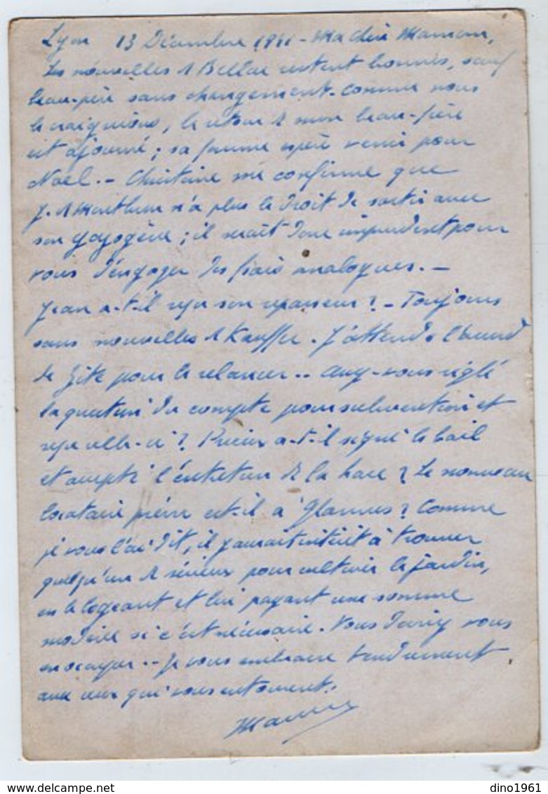 TB 2583 - Guerre 39 / 45 - CP - Entier Postal Type Pétain - Mr M De LA FOURNIERE à LYON Pour Mme De LA FOURNIERE à REIMS - Standard- Und TSC-Briefe (vor 1995)
