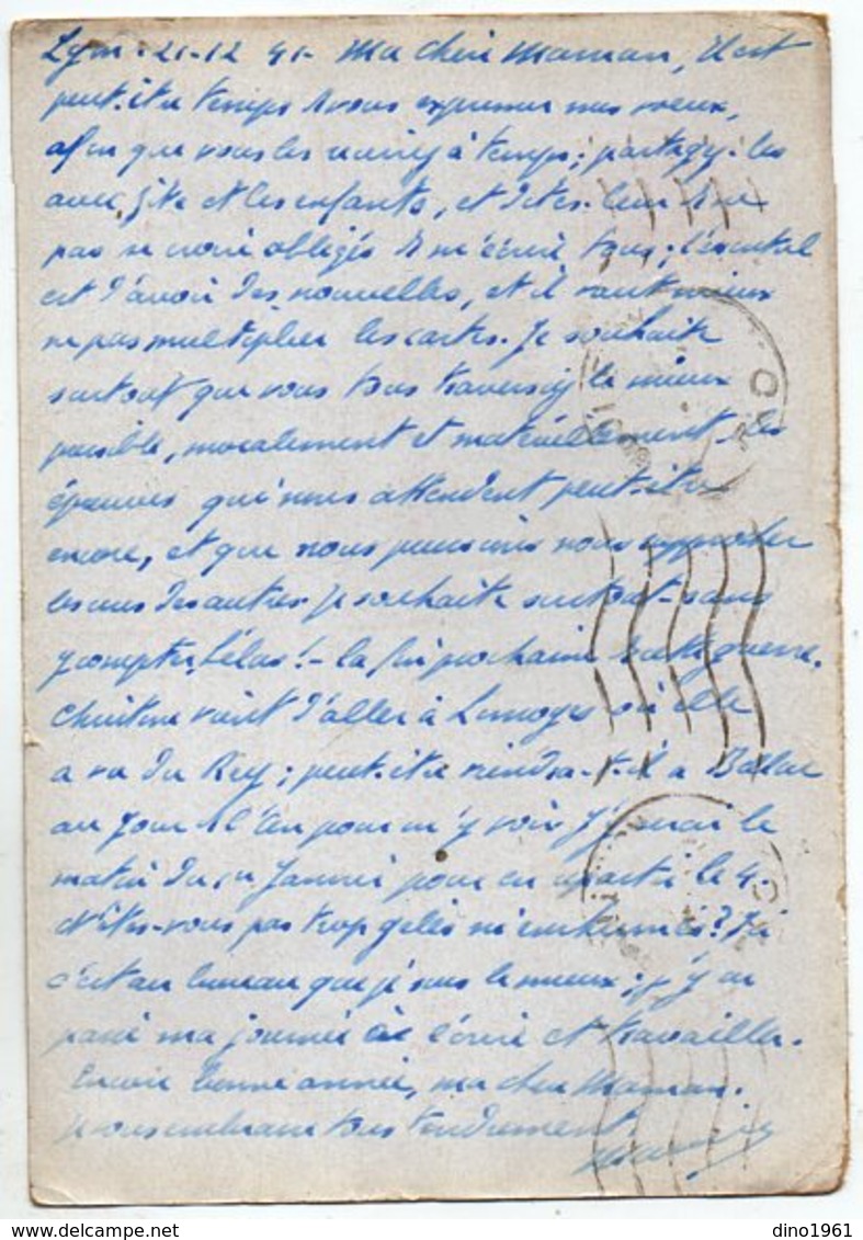 TB 2586 - Guerre 39 / 45 - CP - Entier Postal Type Pétain - Mr M De LA FOURNIERE à LYON Pour Mme De LA FOURNIERE à REIMS - Standard- Und TSC-Briefe (vor 1995)