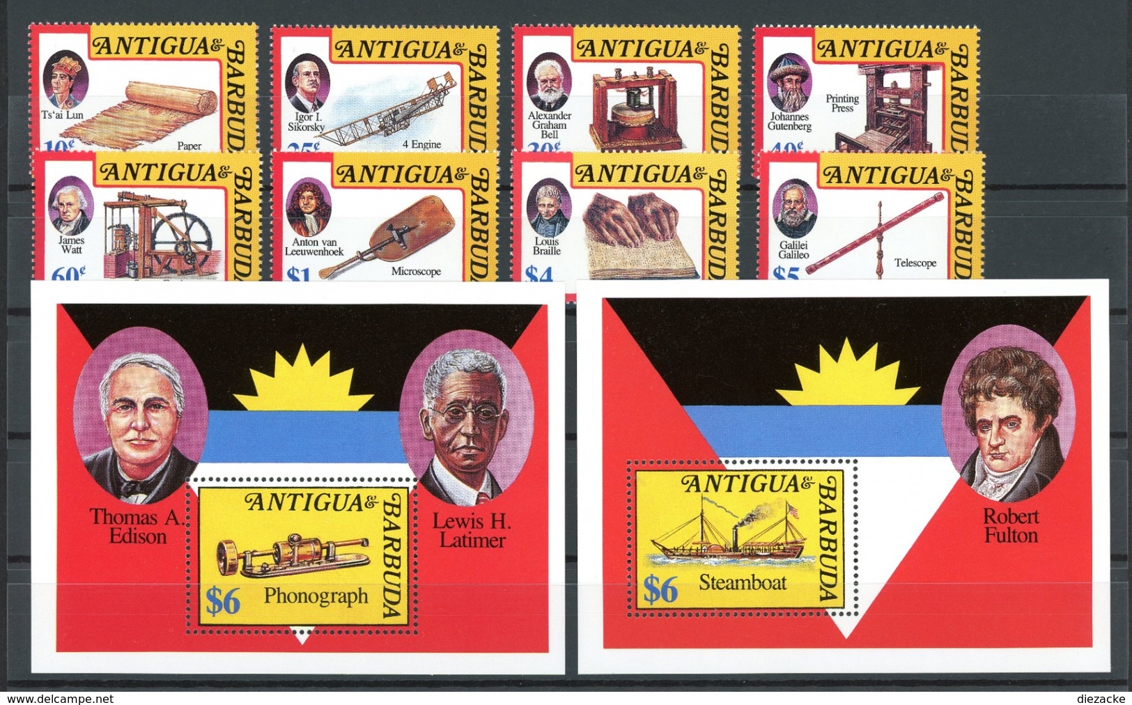 Antigua + Barbuda MiNr. 1667-74 + Bl 240-1 Postfrisch MNH Erfinder (Q11826 - Antigua Y Barbuda (1981-...)