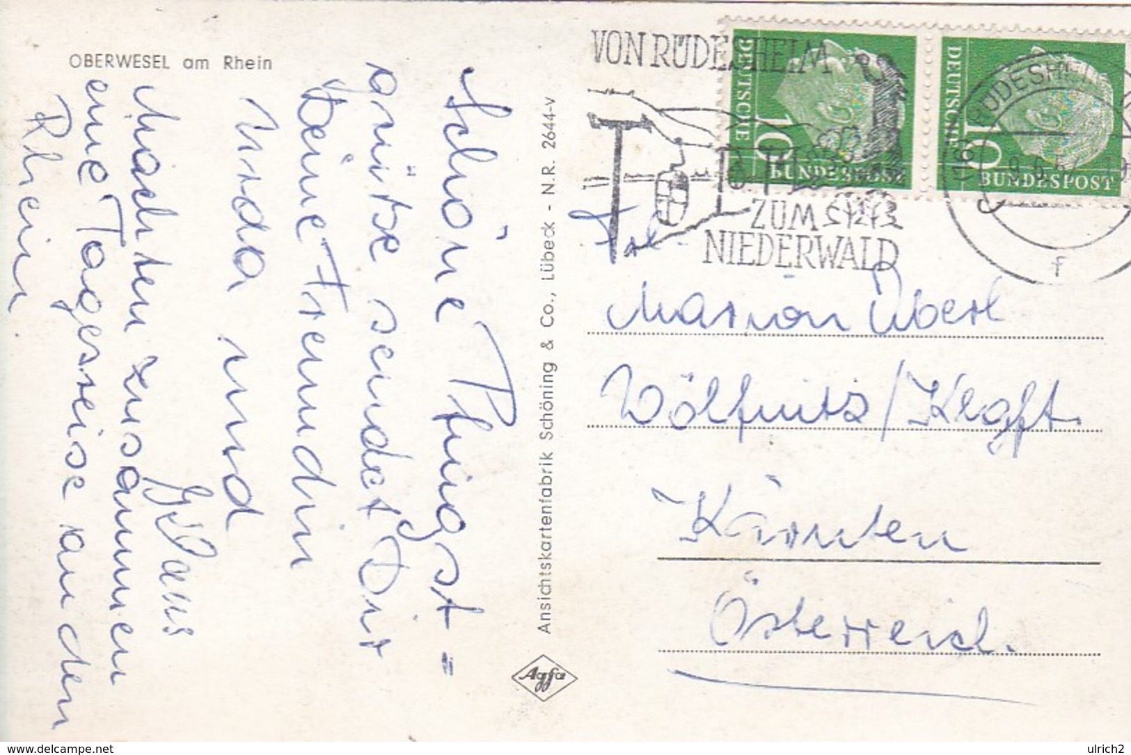 AK Oberwesel Am Rhein - Werbestempel Von Rüdesheim Zum Niederwald - 1957 (43061) - Oberwesel